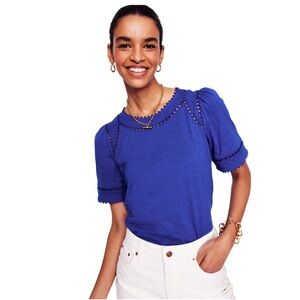 Boden Mila Blue Cotton Trim Detail Top
